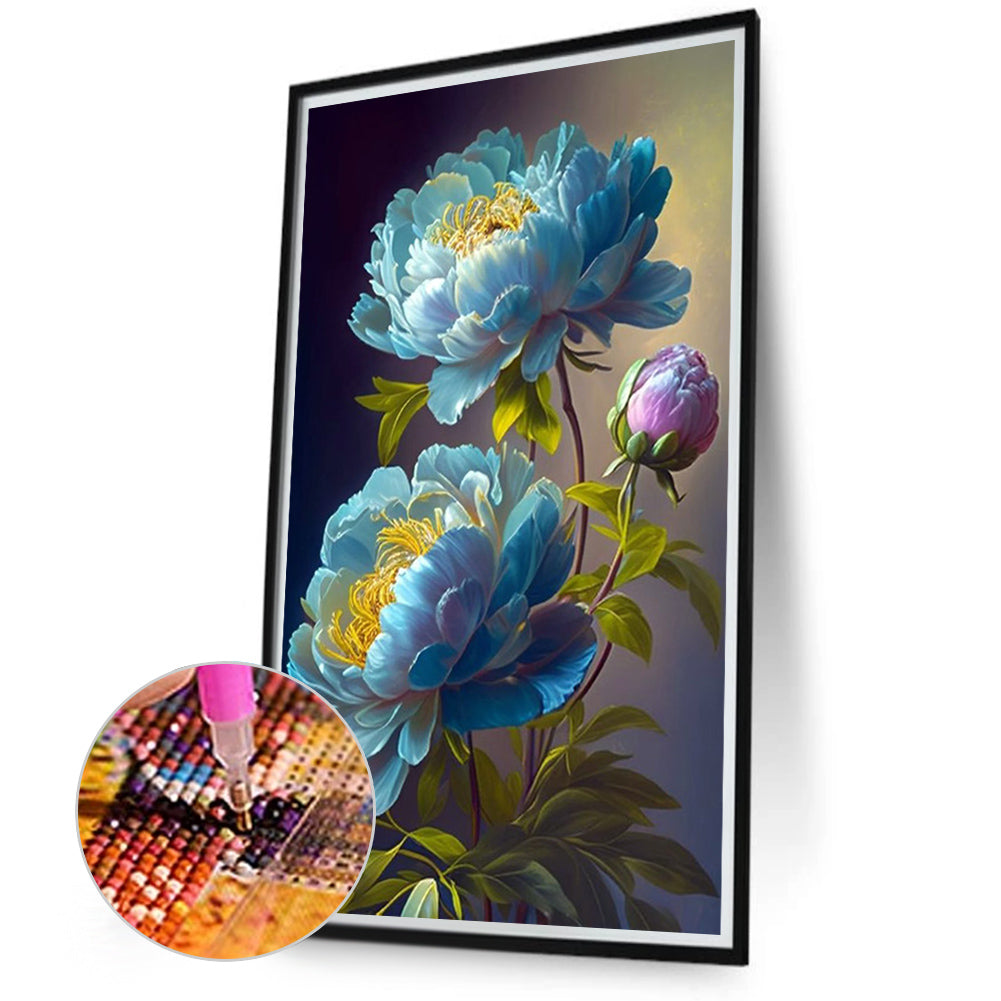 Blue Peony - Full Round Drill Diamond Painting 40*70CM