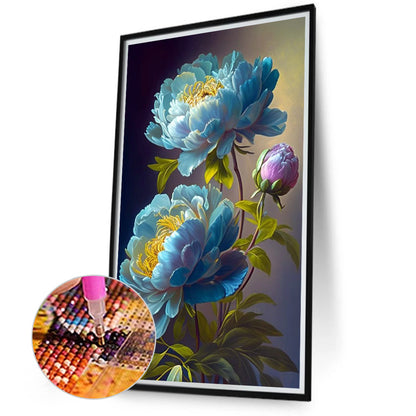 Blue Peony - Full Round Drill Diamond Painting 40*70CM