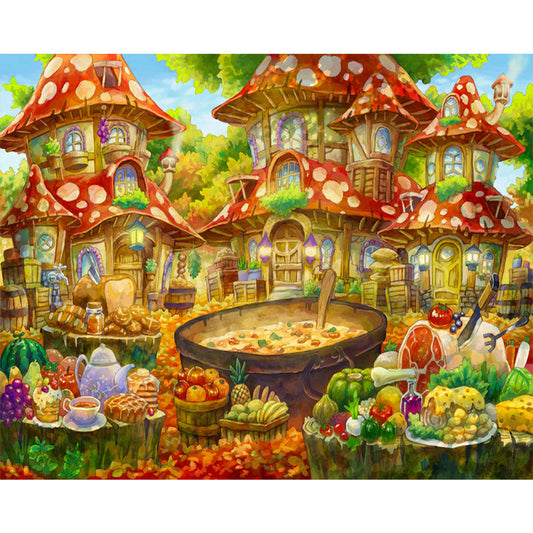 Fairy Tale Mushroom City - Full Round Drill Diamond Painting 50*40CM