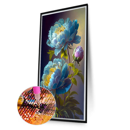 Blue Peony - Full Square Drill Diamond Painting 40*70CM