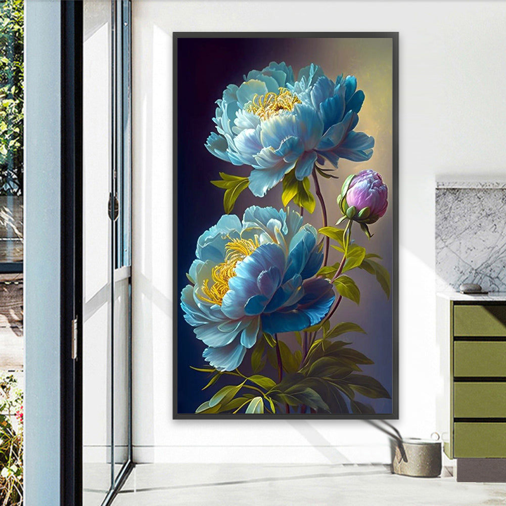 Blue Peony - Full Square Drill Diamond Painting 40*70CM