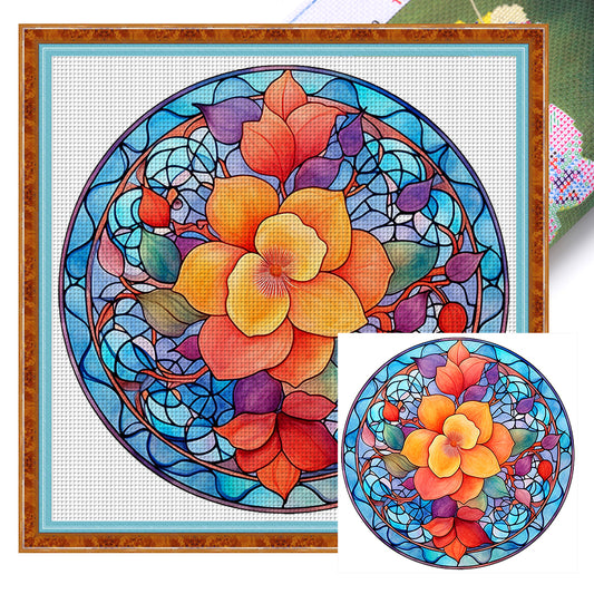 Glass Painting-Flowers - 11CT Stamped Cross Stitch 40*40CM