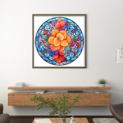Glass Painting-Flowers - 11CT Stamped Cross Stitch 40*40CM
