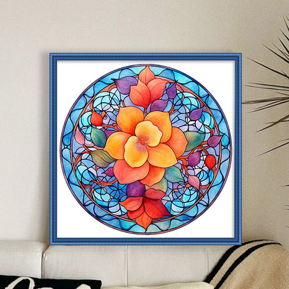 Glass Painting-Flowers - 11CT Stamped Cross Stitch 40*40CM