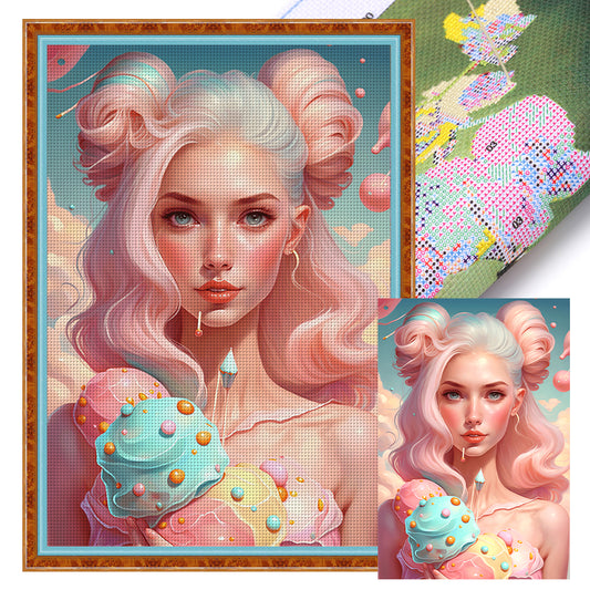 Ice Cream Candy Girl - 11CT Stamped Cross Stitch 40*60CM