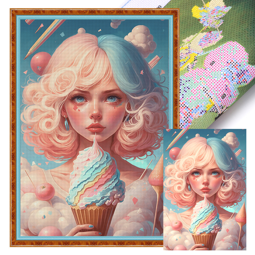 Ice Cream Candy Girl - 11CT Stamped Cross Stitch 40*60CM