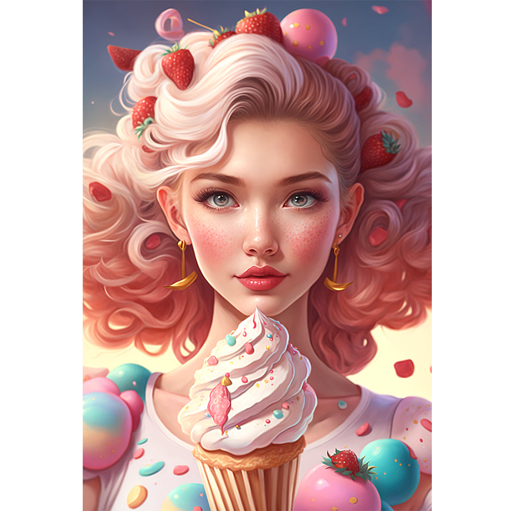 Ice Cream Candy Girl - 11CT Stamped Cross Stitch 40*60CM