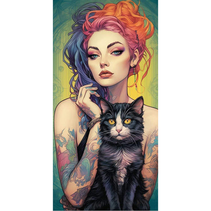 Girl And Cat - 11CT Stamped Cross Stitch 40*80CM