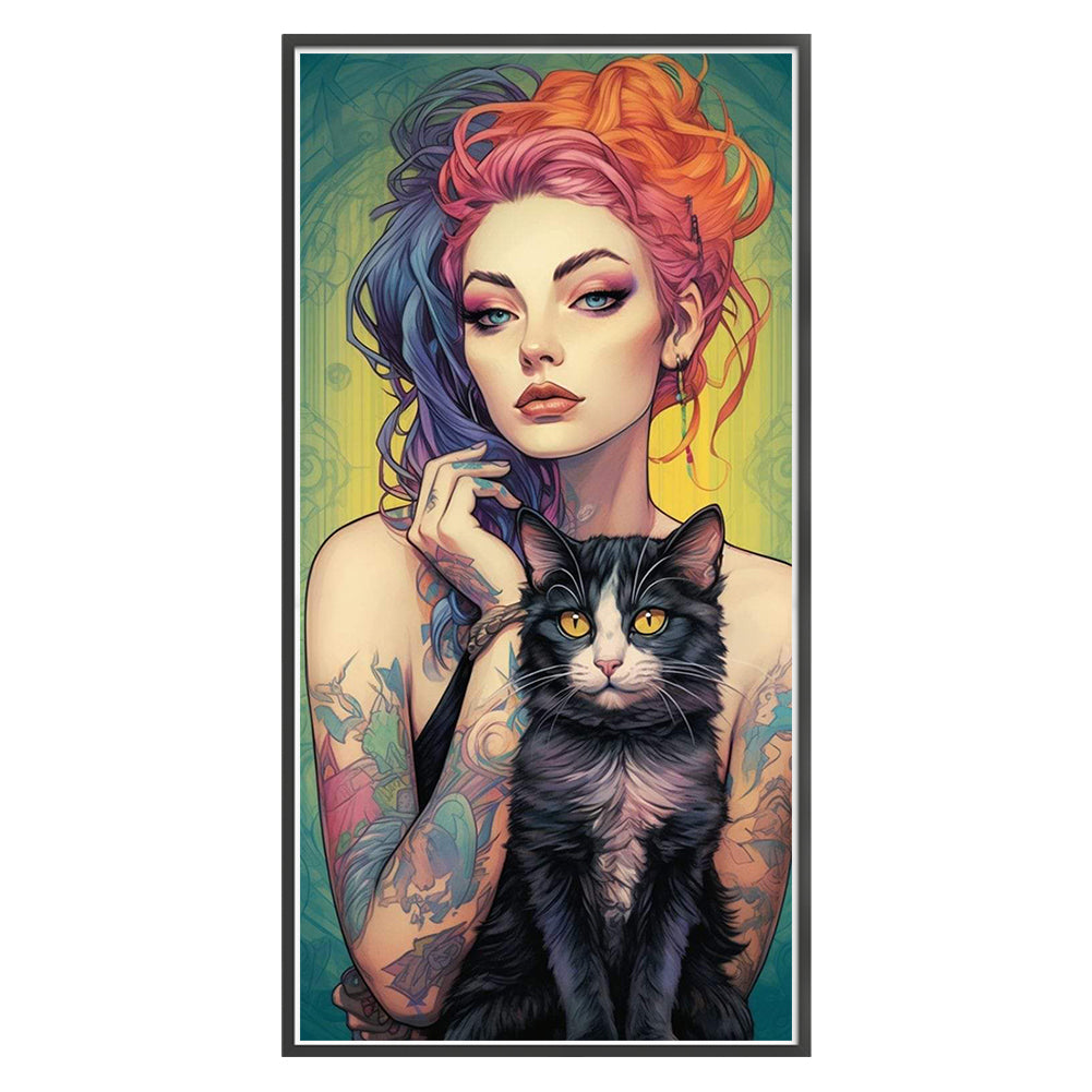 Girl And Cat - 11CT Stamped Cross Stitch 40*80CM