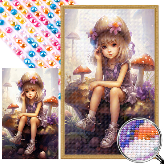 Mushroom Girl - Full Round AB Drill Diamond Painting 30*50CM