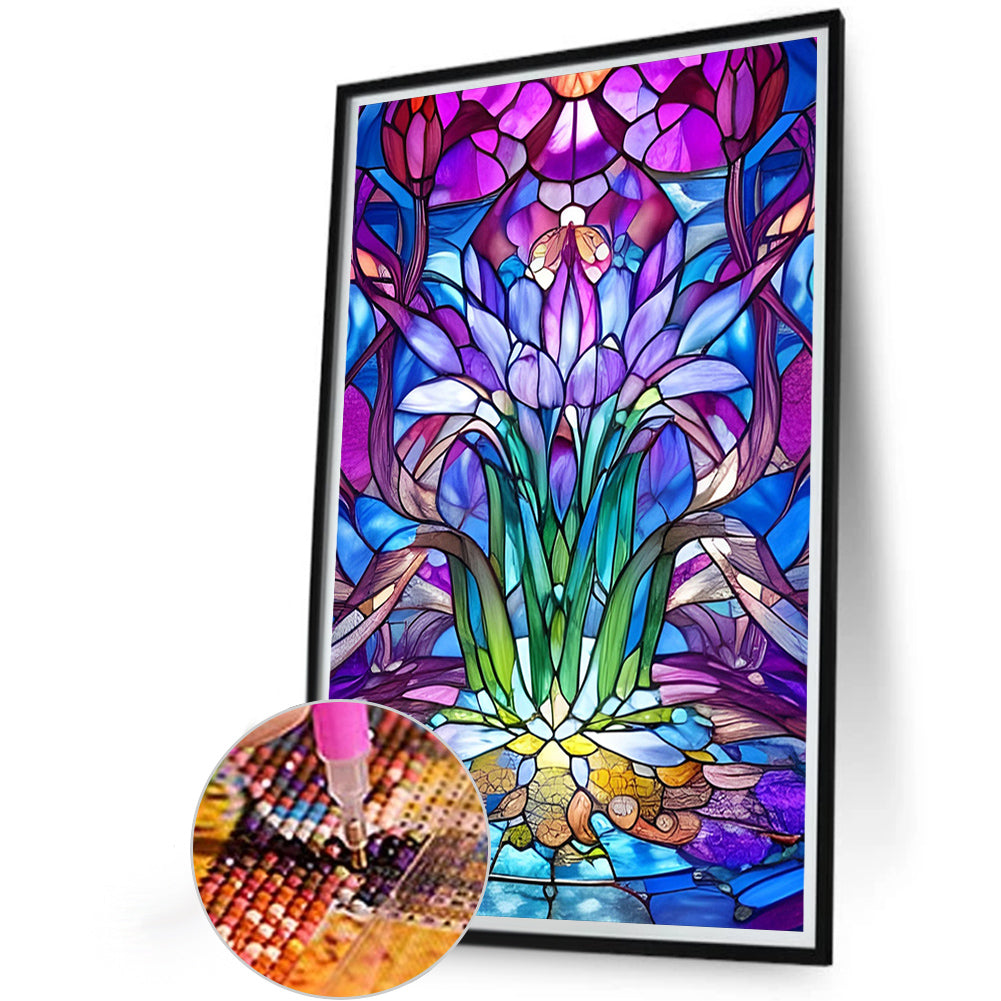 Lotus Glass Painting - Full Round Drill Diamond Painting 40*60CM