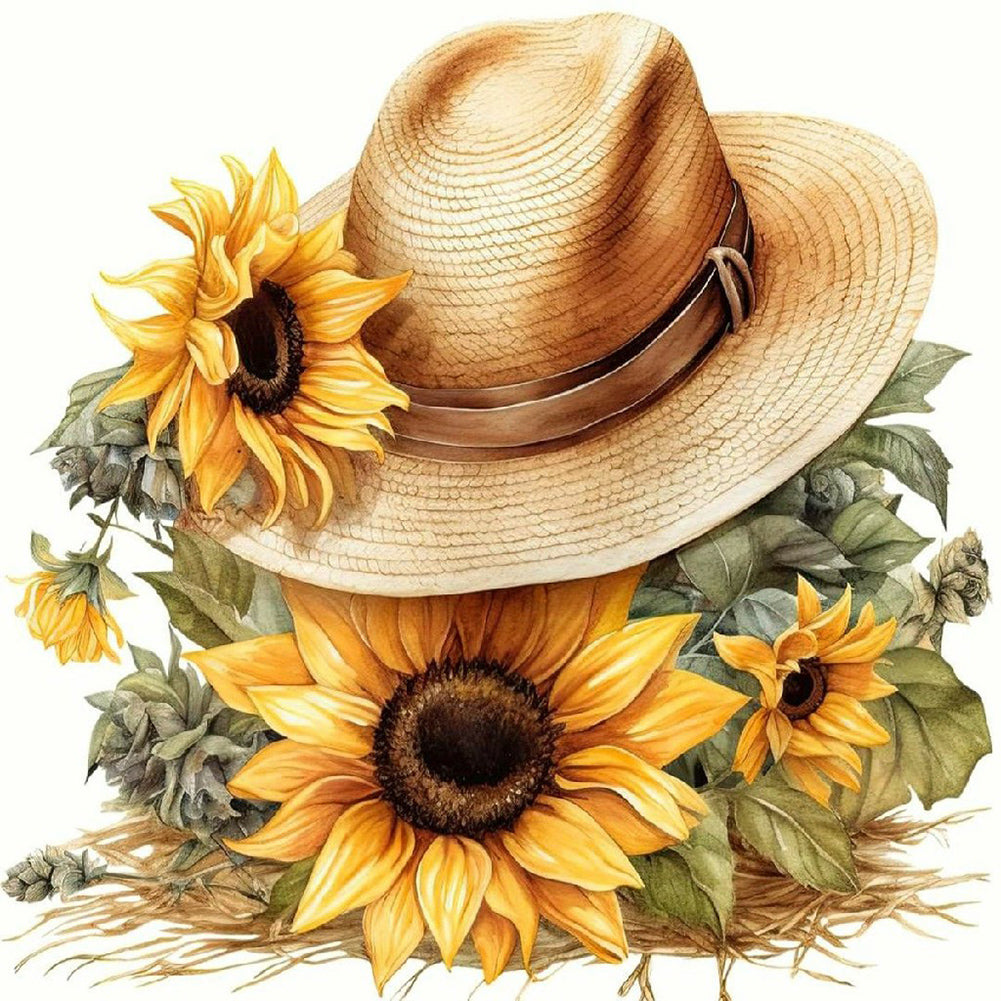 Sunflower Straw Hat - Full Round Drill Diamond Painting 40*40CM