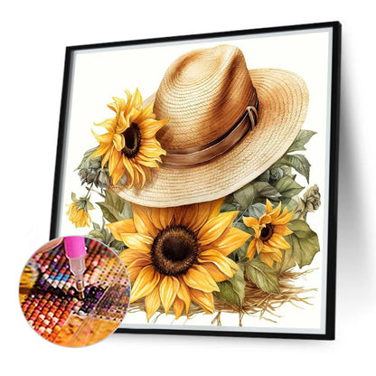 Sunflower Straw Hat - Full Round Drill Diamond Painting 40*40CM