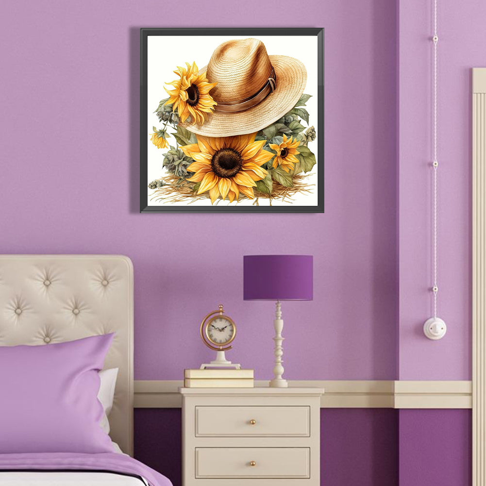 Sunflower Straw Hat - Full Round Drill Diamond Painting 40*40CM