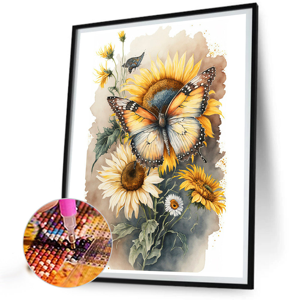 Sunflowers And Butterflies - Full Round Drill Diamond Painting 40*50CM