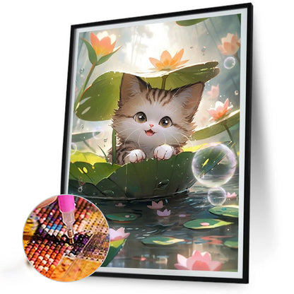 Cat In Lotus Pond - Full Round Drill Diamond Painting 40*50CM
