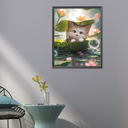 Cat In Lotus Pond - Full Round Drill Diamond Painting 40*50CM