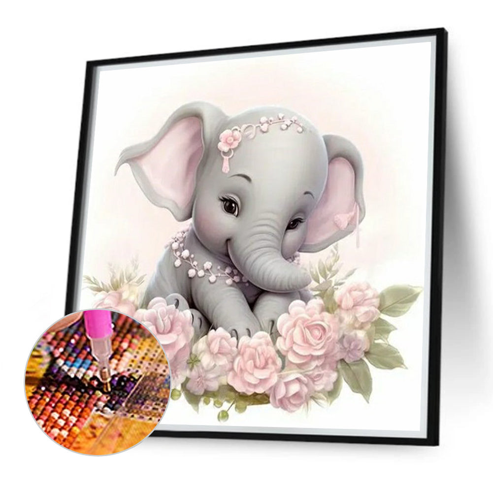 Flower Elephant - Full Round Drill Diamond Painting 40*40CM