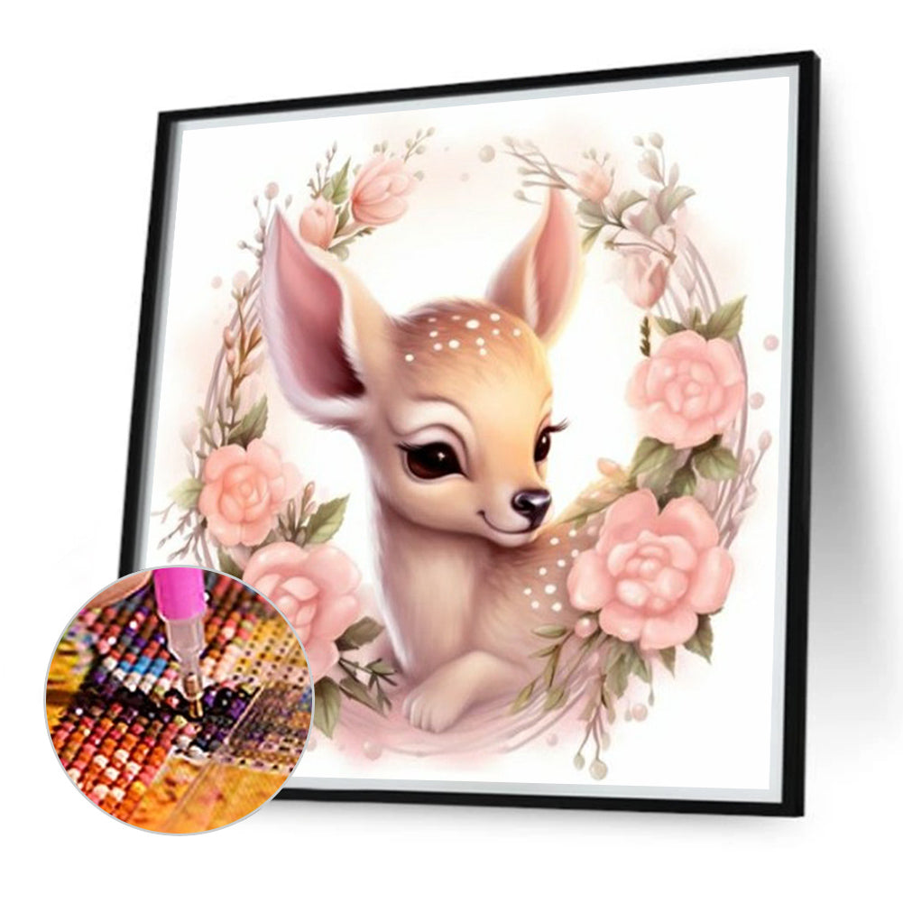 Flower Deer - Full Round Drill Diamond Painting 40*40CM