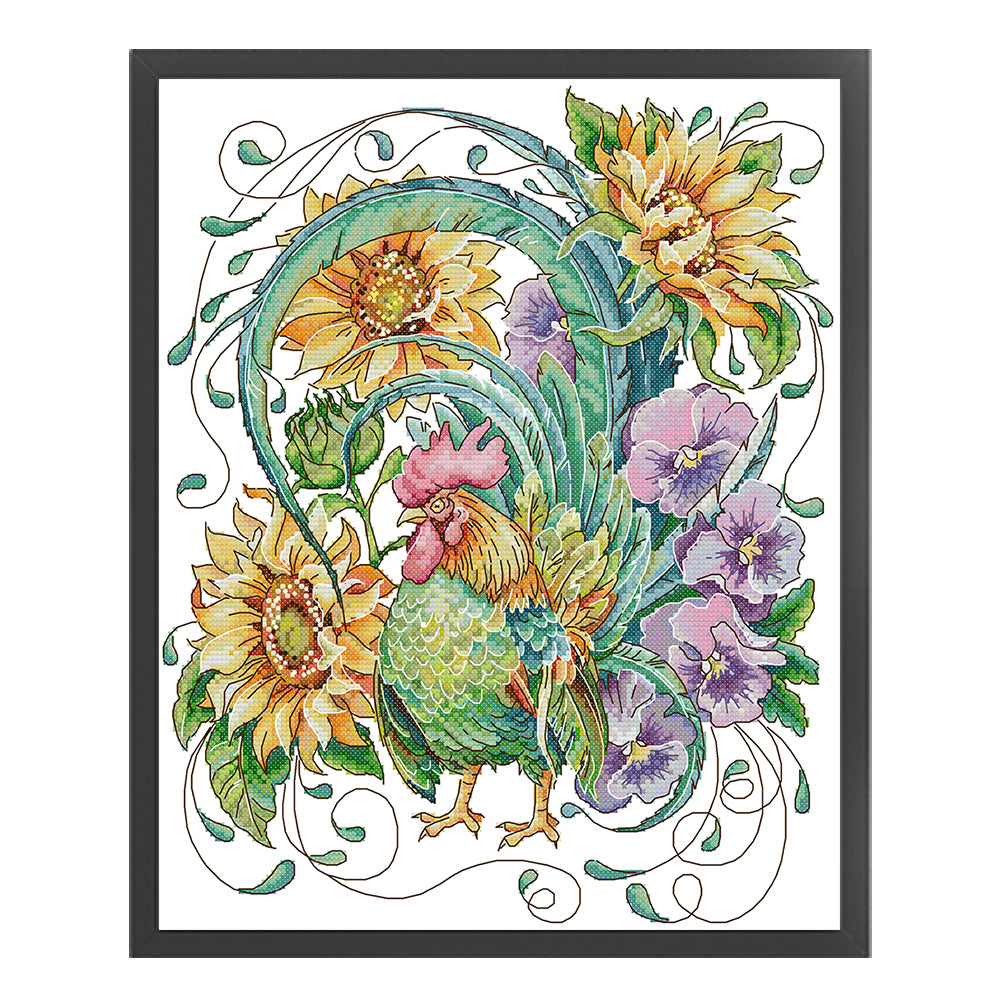 Rooster Among Sunflowers - 14CT Stamped Cross Stitch 34*40CM(Joy Sunday)