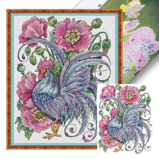 Rooster Among Poppies - 14CT Stamped Cross Stitch 33*40CM(Joy Sunday)