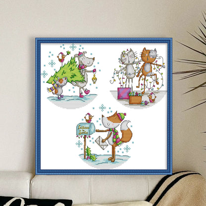 Waiting For Christmas - 14CT Stamped Cross Stitch 37*35CM(Joy Sunday)