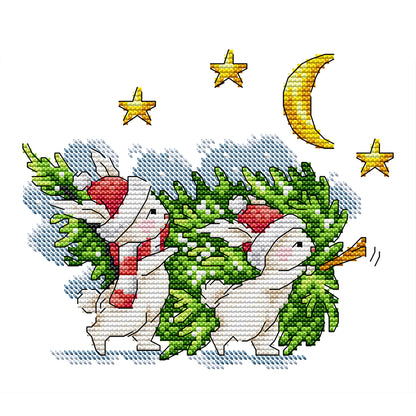 Little Bunny Carrying Christmas Tree - 14CT Stamped Cross Stitch 21*19CM(Joy Sunday)