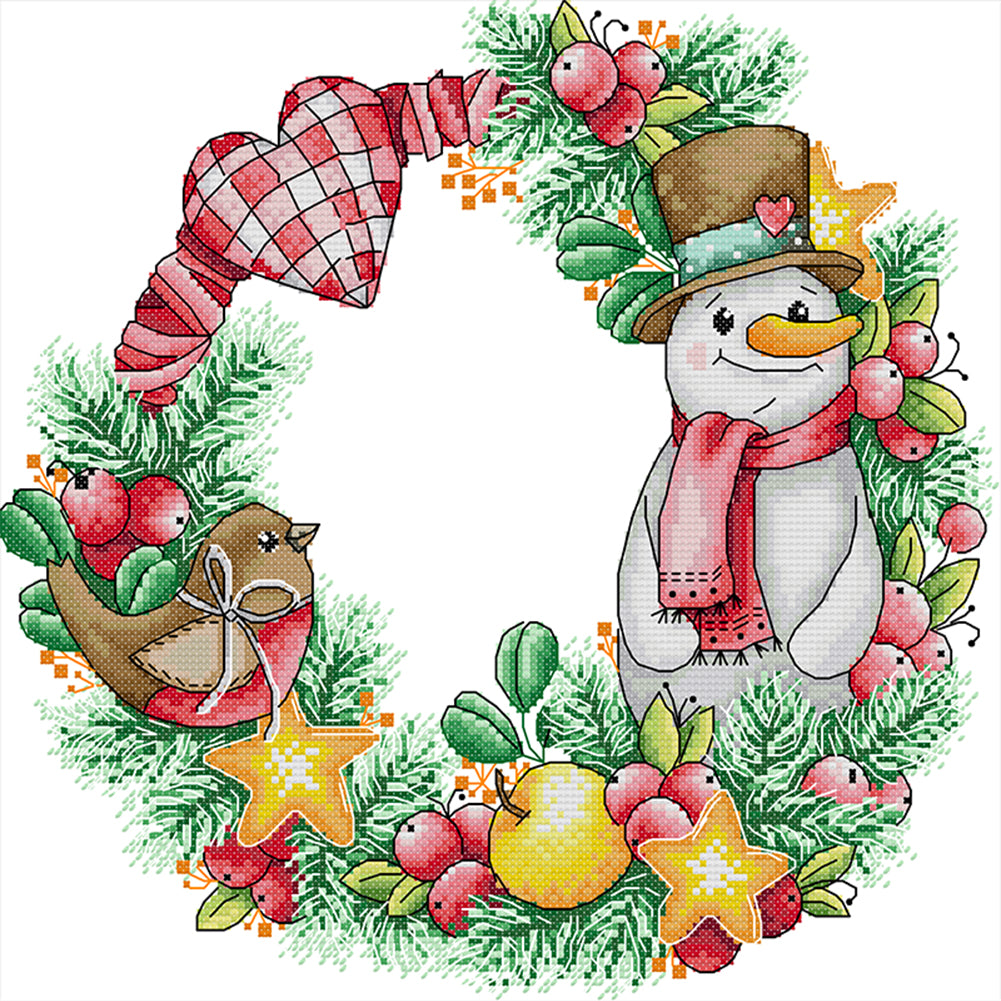 Christmas Snowman Garland - 14CT Stamped Cross Stitch 34*33CM(Joy Sunday)