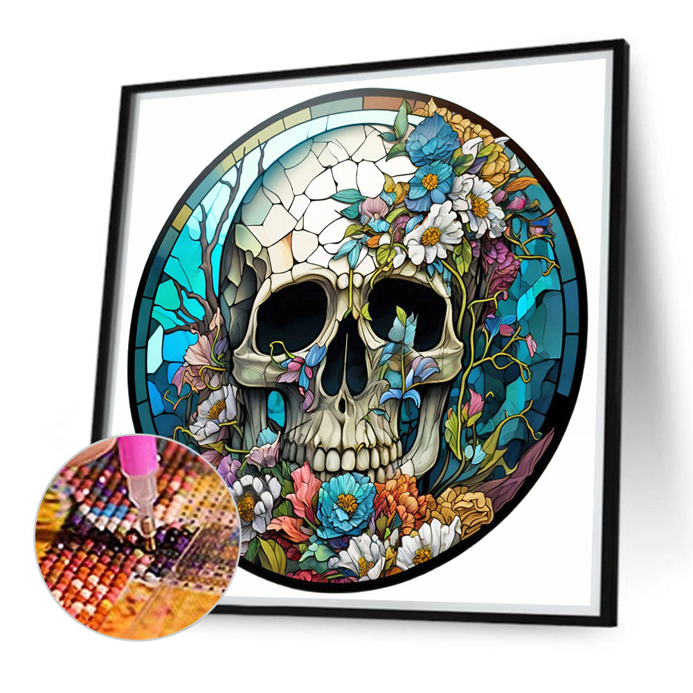 Flowers Skull - Full Round Drill Diamond Painting 40*40CM