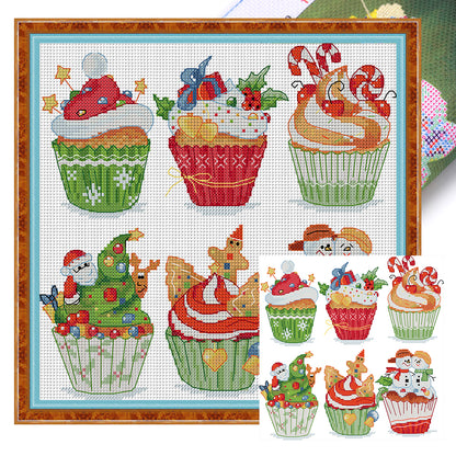 Christmas Cupcakes - 14CT Stamped Cross Stitch 28*28CM(Joy Sunday)