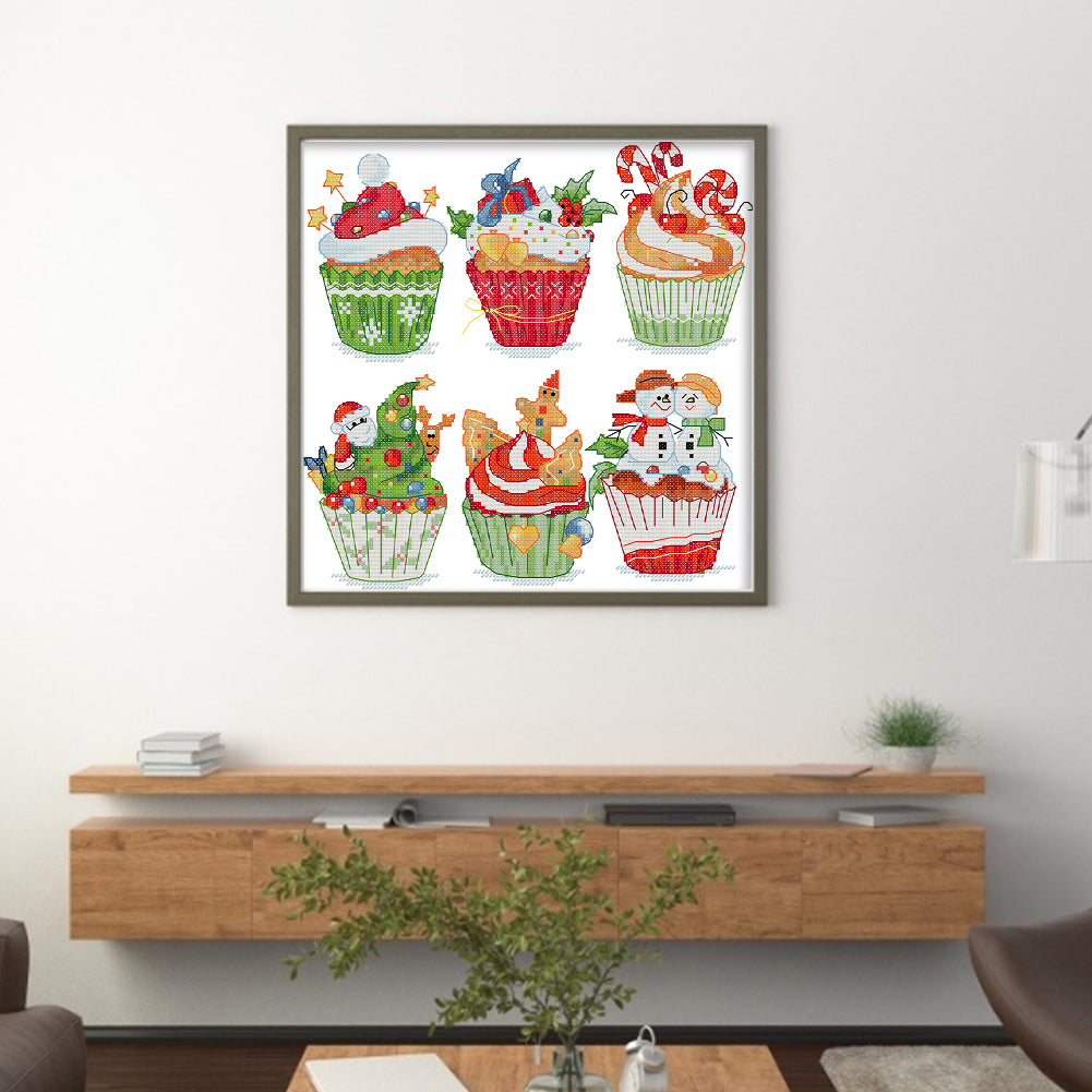 Christmas Cupcakes - 14CT Stamped Cross Stitch 28*28CM(Joy Sunday)