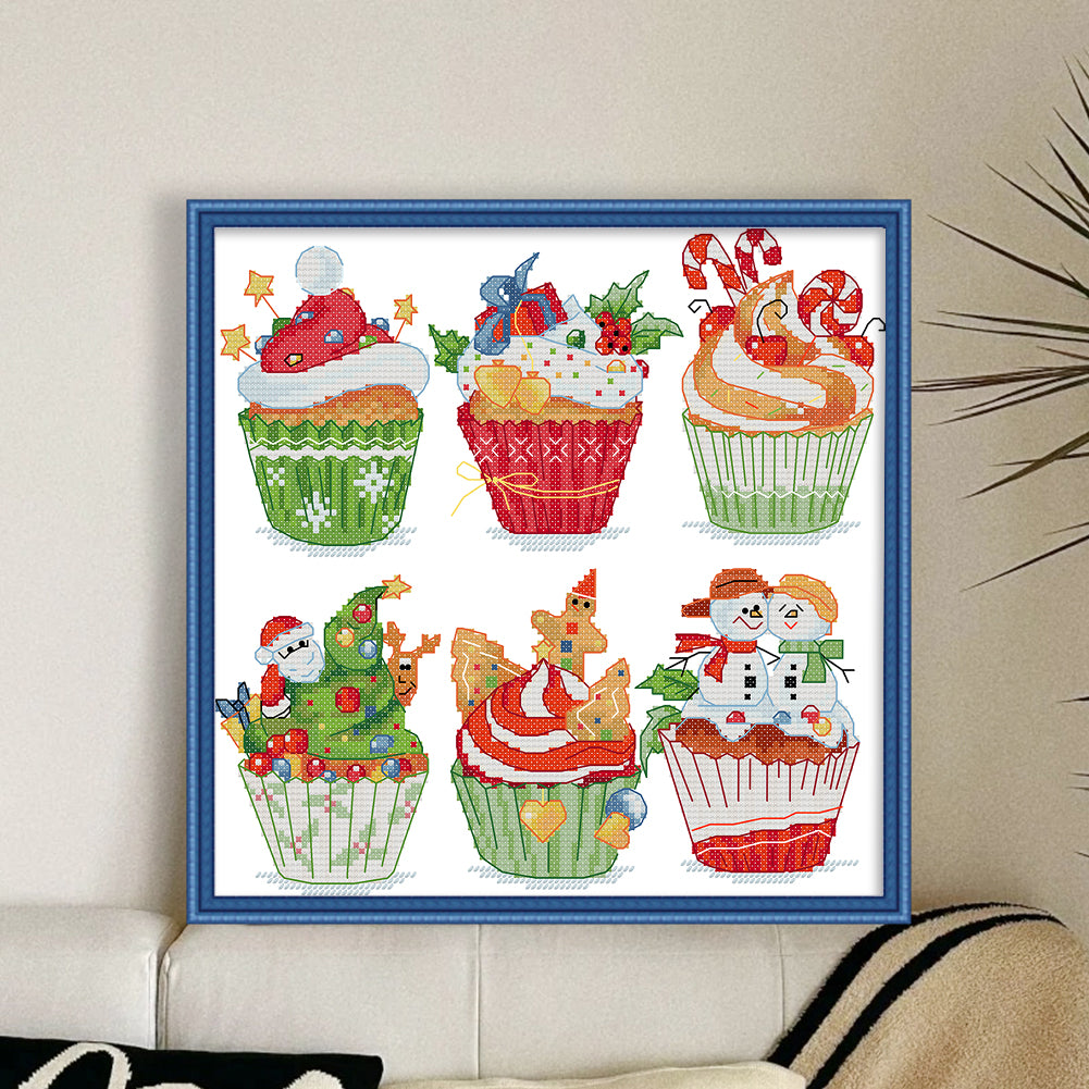 Christmas Cupcakes - 14CT Stamped Cross Stitch 28*28CM(Joy Sunday)