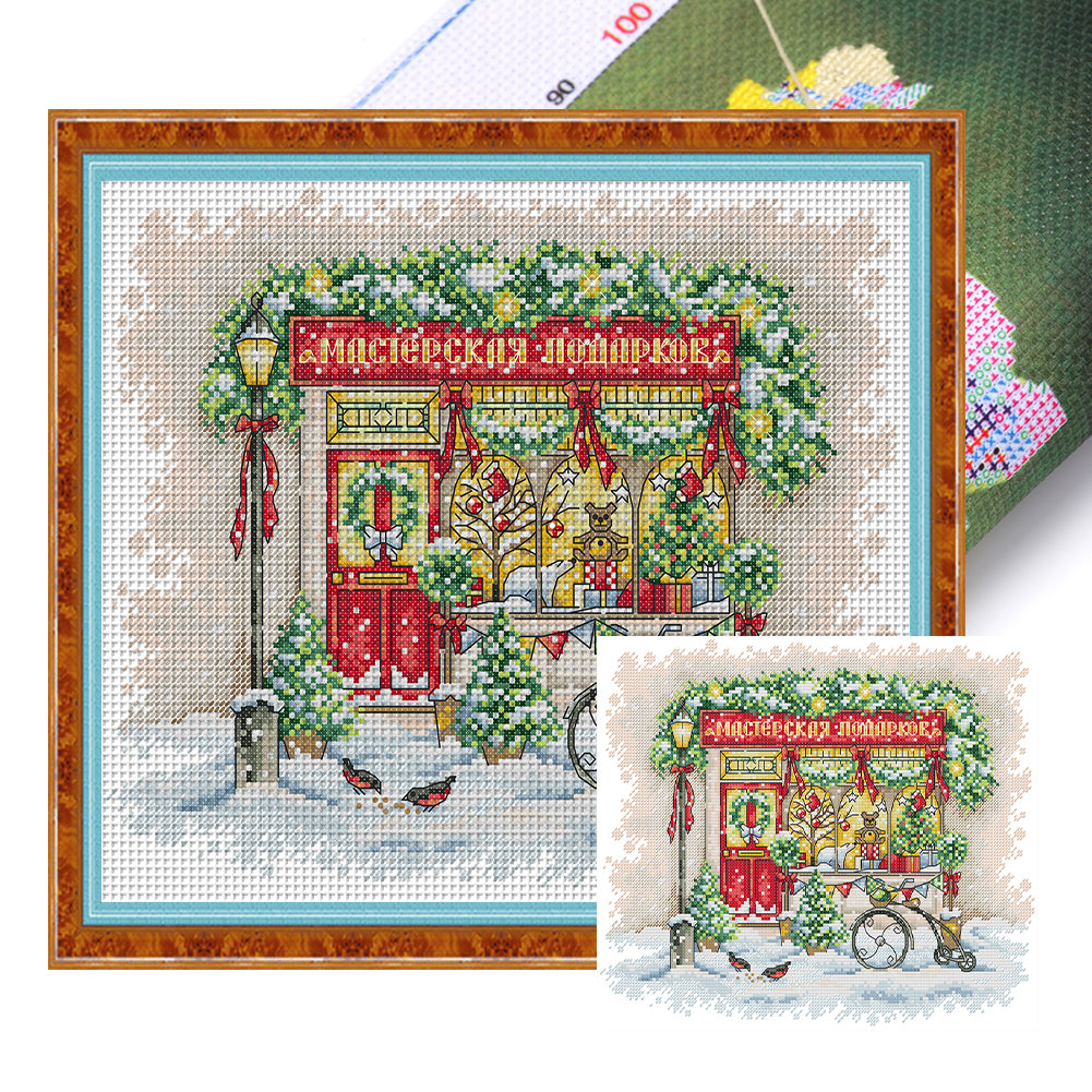 Christmas Window - 14CT Stamped Cross Stitch 34*30CM(Joy Sunday)