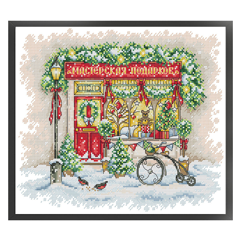 Christmas Window - 14CT Stamped Cross Stitch 34*30CM(Joy Sunday)