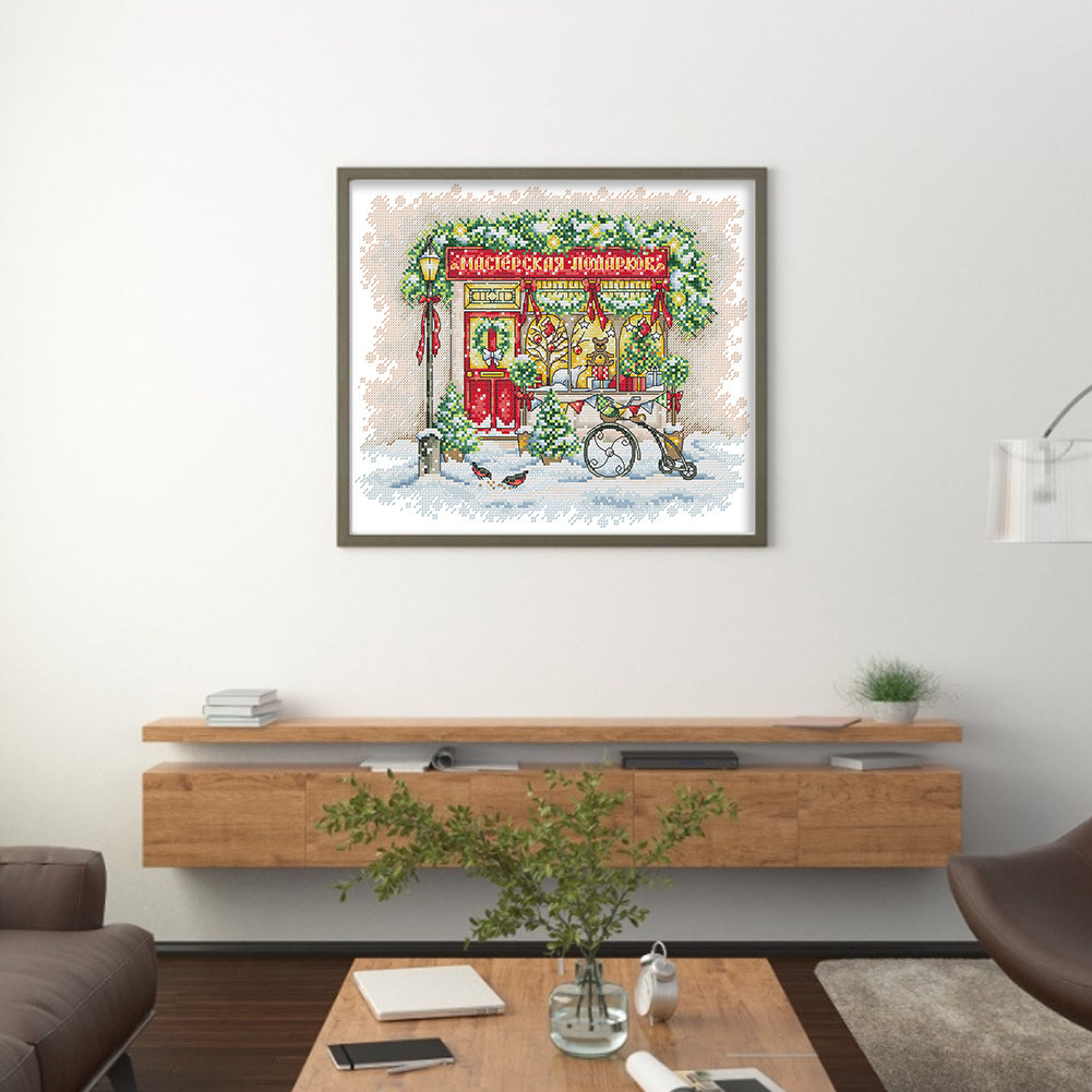 Christmas Window - 14CT Stamped Cross Stitch 34*30CM(Joy Sunday)