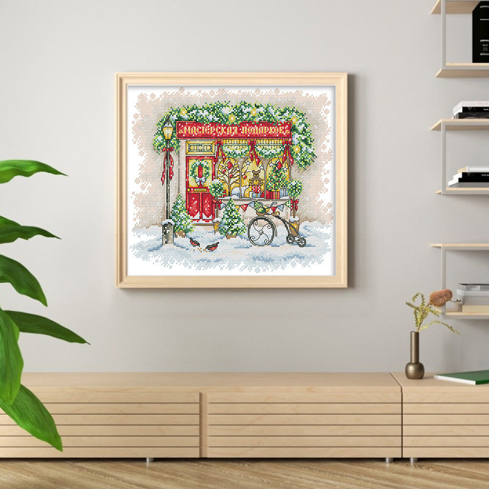 Christmas Window - 14CT Stamped Cross Stitch 34*30CM(Joy Sunday)