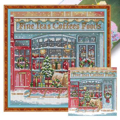 Christmas Cafe - 14CT Stamped Cross Stitch 27*27CM(Joy Sunday)