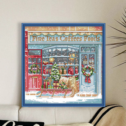 Christmas Cafe - 14CT Stamped Cross Stitch 27*27CM(Joy Sunday)