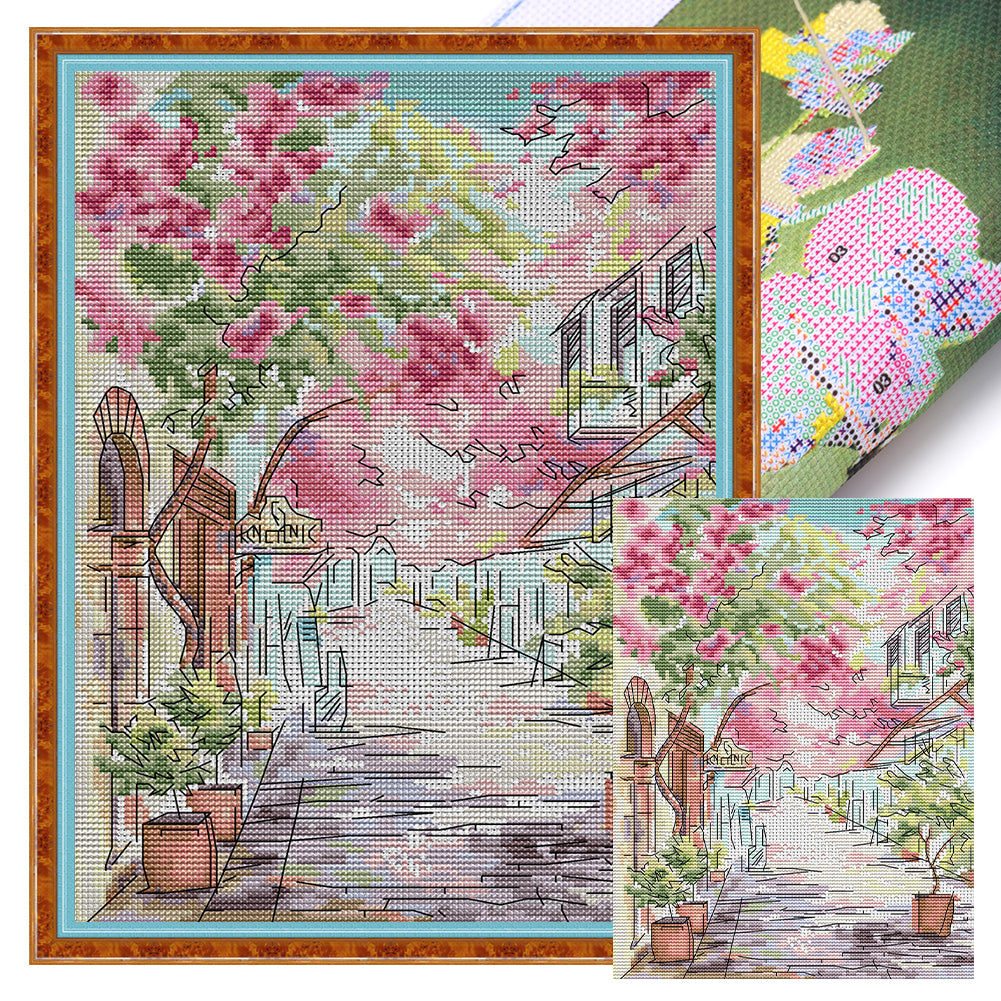 Greek Street - 14CT Stamped Cross Stitch 26*34CM(Joy Sunday)