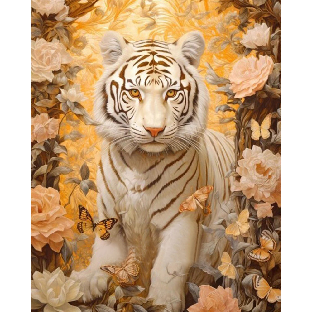 White Tiger - Full AB Dril Round Diamond Painting 40*50CM