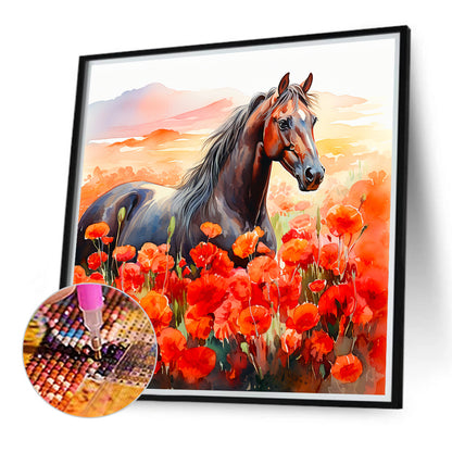 Poppy And Horse - Full Round Drill Diamond Painting 40*40CM