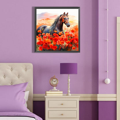 Poppy And Horse - Full Round Drill Diamond Painting 40*40CM