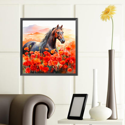 Poppy And Horse - Full Round Drill Diamond Painting 40*40CM