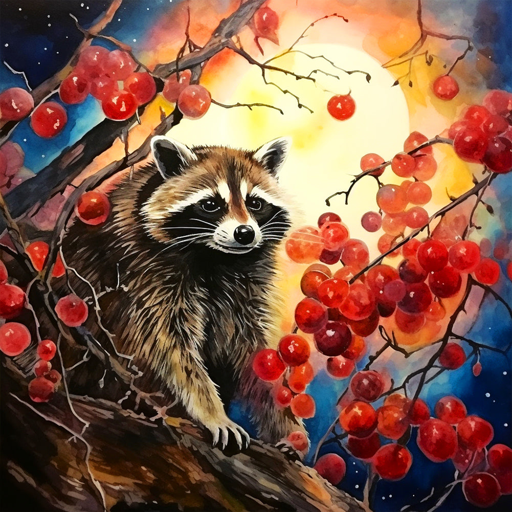 Red Grape And Civet Cat - Full Round Drill Diamond Painting 40*40CM