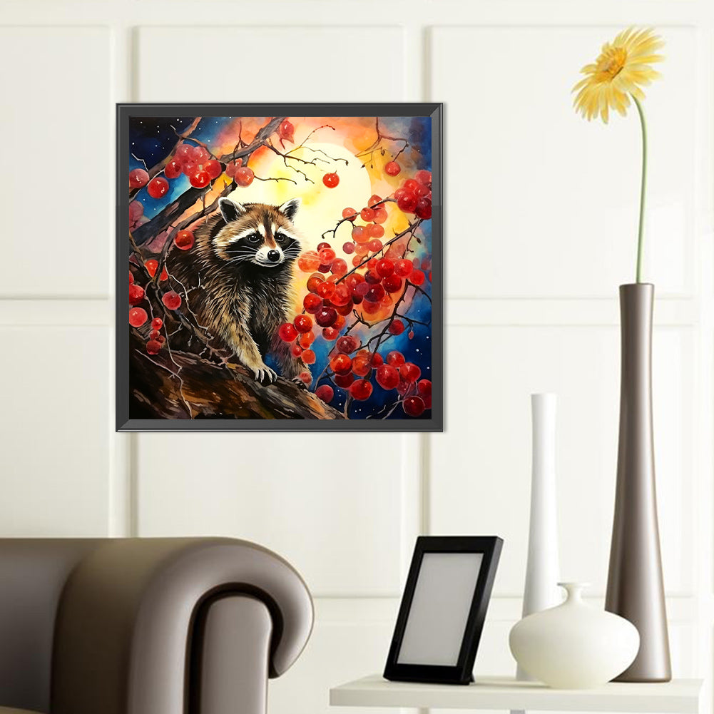 Red Grape And Civet Cat - Full Round Drill Diamond Painting 40*40CM