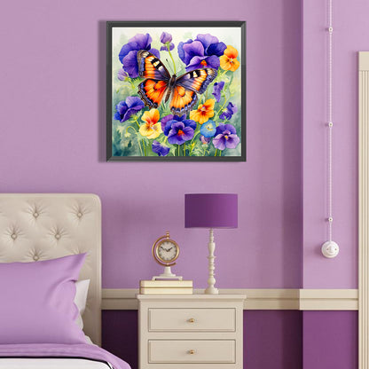 Pansies And Butterflies - Full Round Drill Diamond Painting 40*40CM