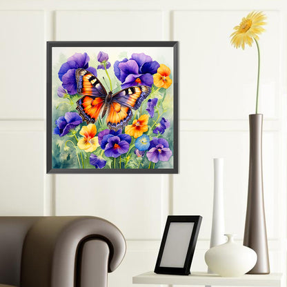 Pansies And Butterflies - Full Round Drill Diamond Painting 40*40CM