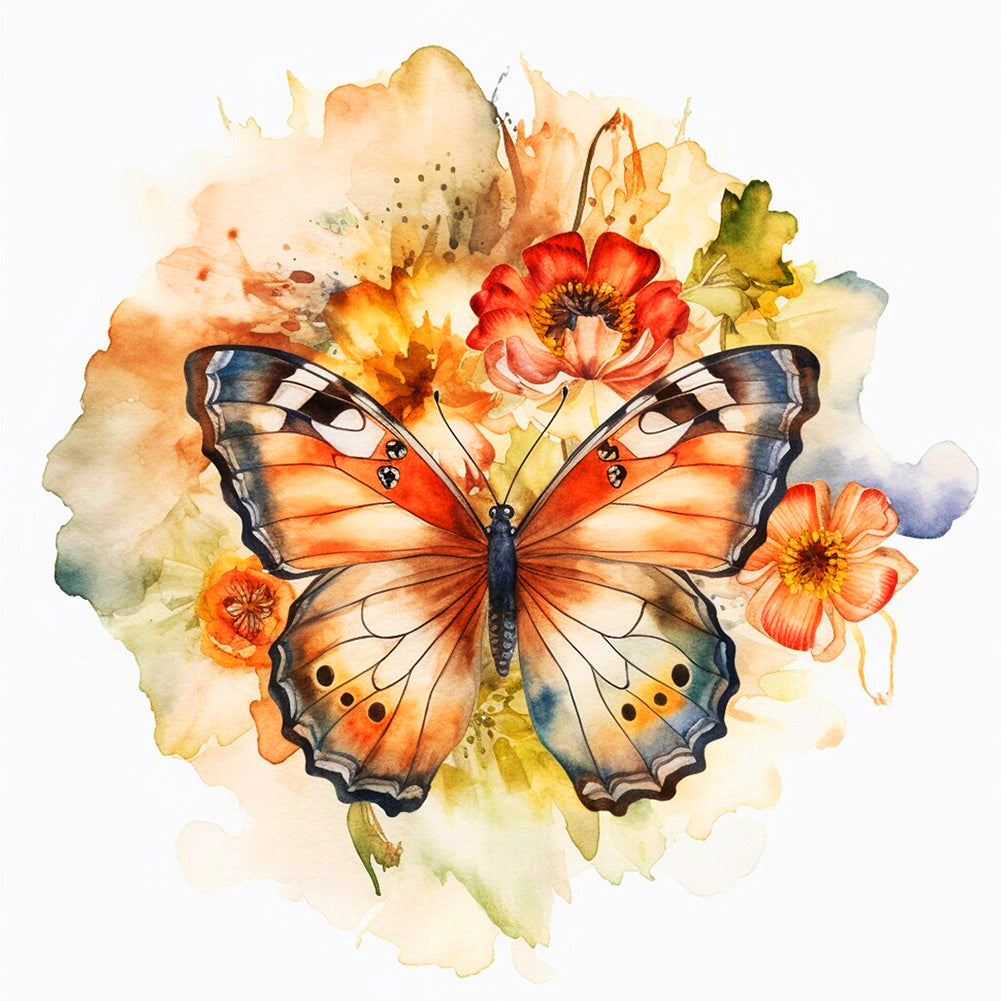 Watercolor Flower Butterfly - Full Round Drill Diamond Painting 40*40CM