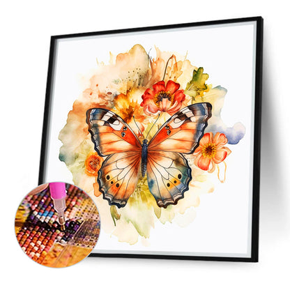 Watercolor Flower Butterfly - Full Round Drill Diamond Painting 40*40CM