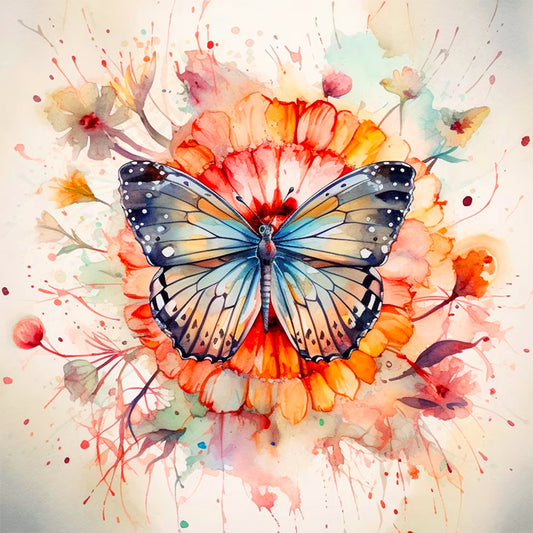 Butterfly On Flower - Full Round Drill Diamond Painting 40*40CM